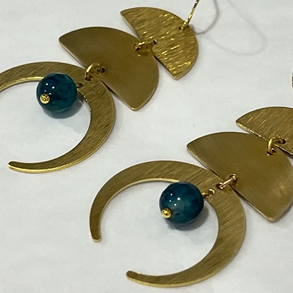 Hand Crafted Raw Brass & Glass Moon Phase Earrings - Picture 5 of 6